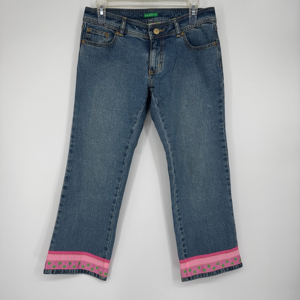 Lilly Pulitzer Blue Denim Cropped Jeans with Pink Trim